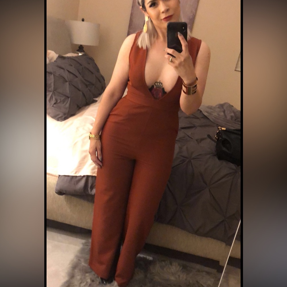 Deep V Neck jumpsuit with pockets